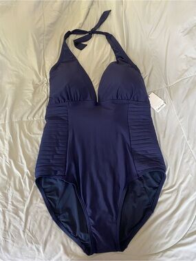 Calvin Klein Navy Halter One-Piece Swimsuit